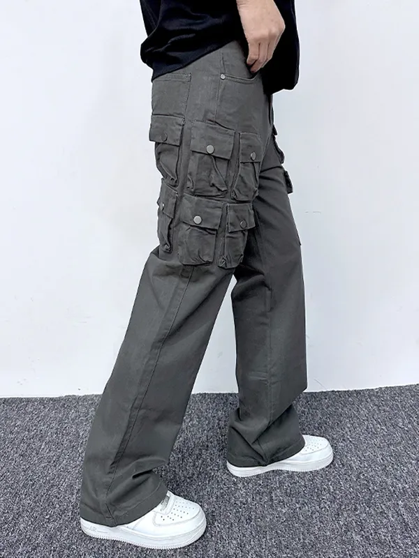 Pantalones cargo sueltos casuales con múltiples bolsillos para hombre