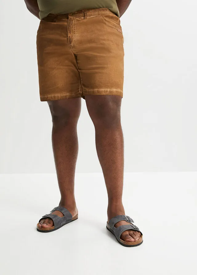 Pantalones cortos elásticos de aspecto desgastado y corte regular Marrón coñac