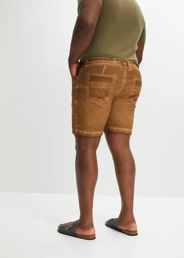 Pantalones cortos elásticos de aspecto desgastado y corte regular Marrón coñac