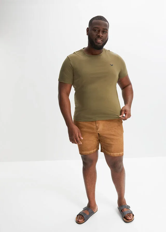 Pantalones cortos elásticos de aspecto desgastado y corte regular Marrón coñac