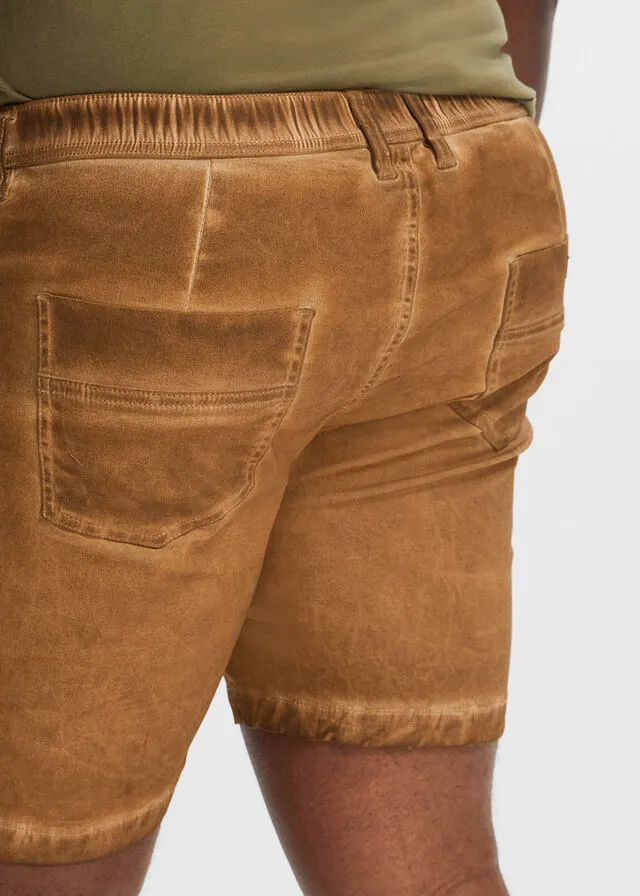 Pantalones cortos elásticos de aspecto desgastado y corte regular Marrón coñac