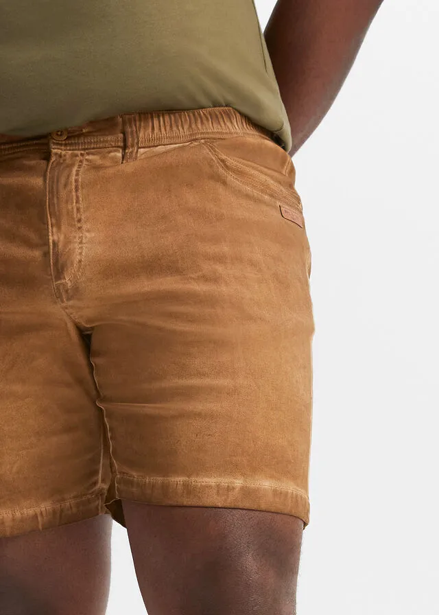 Pantalones cortos elásticos de aspecto desgastado y corte regular Marrón coñac