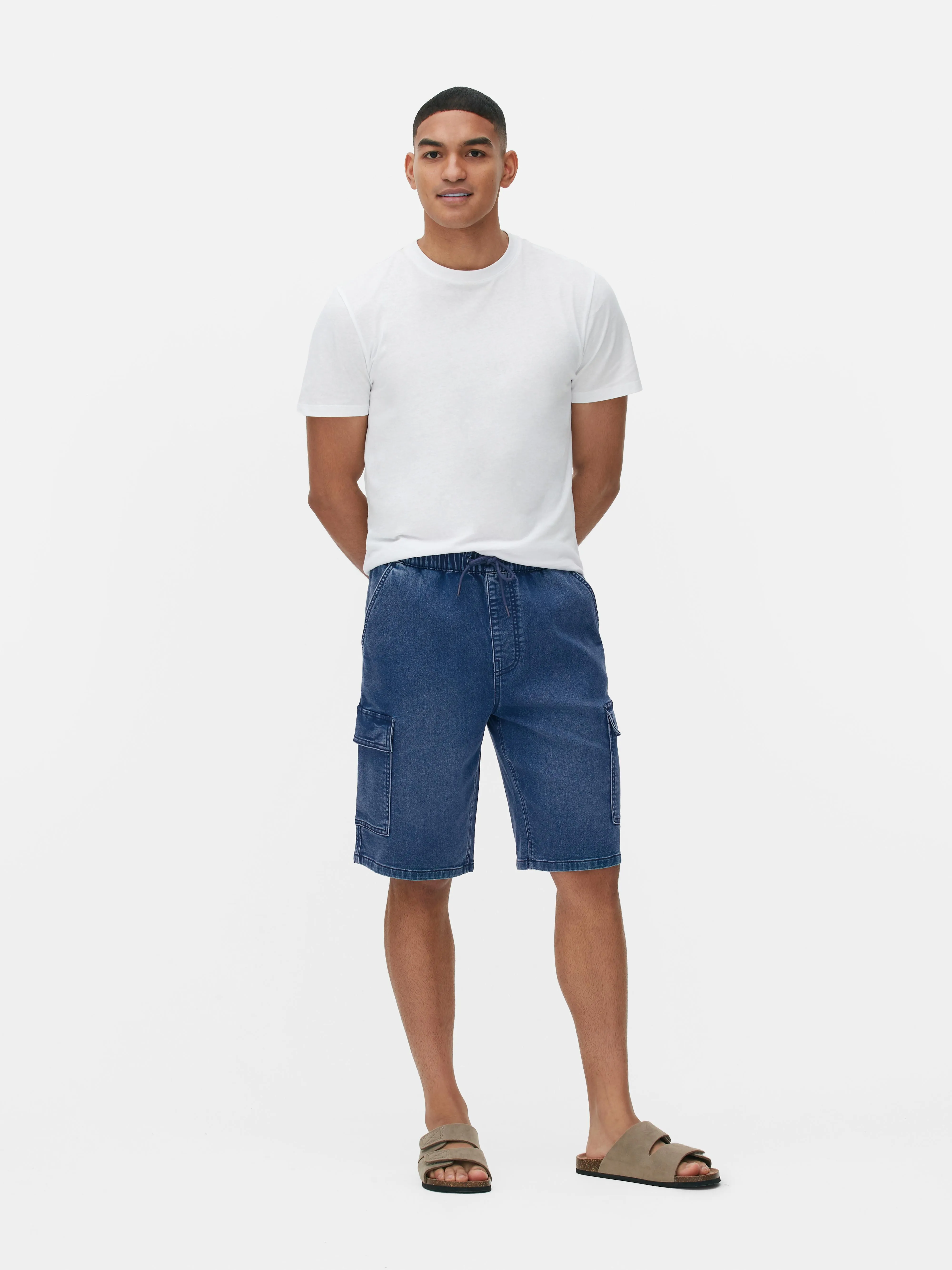 Pantalones cortos vaqueros de punto tipo cargo