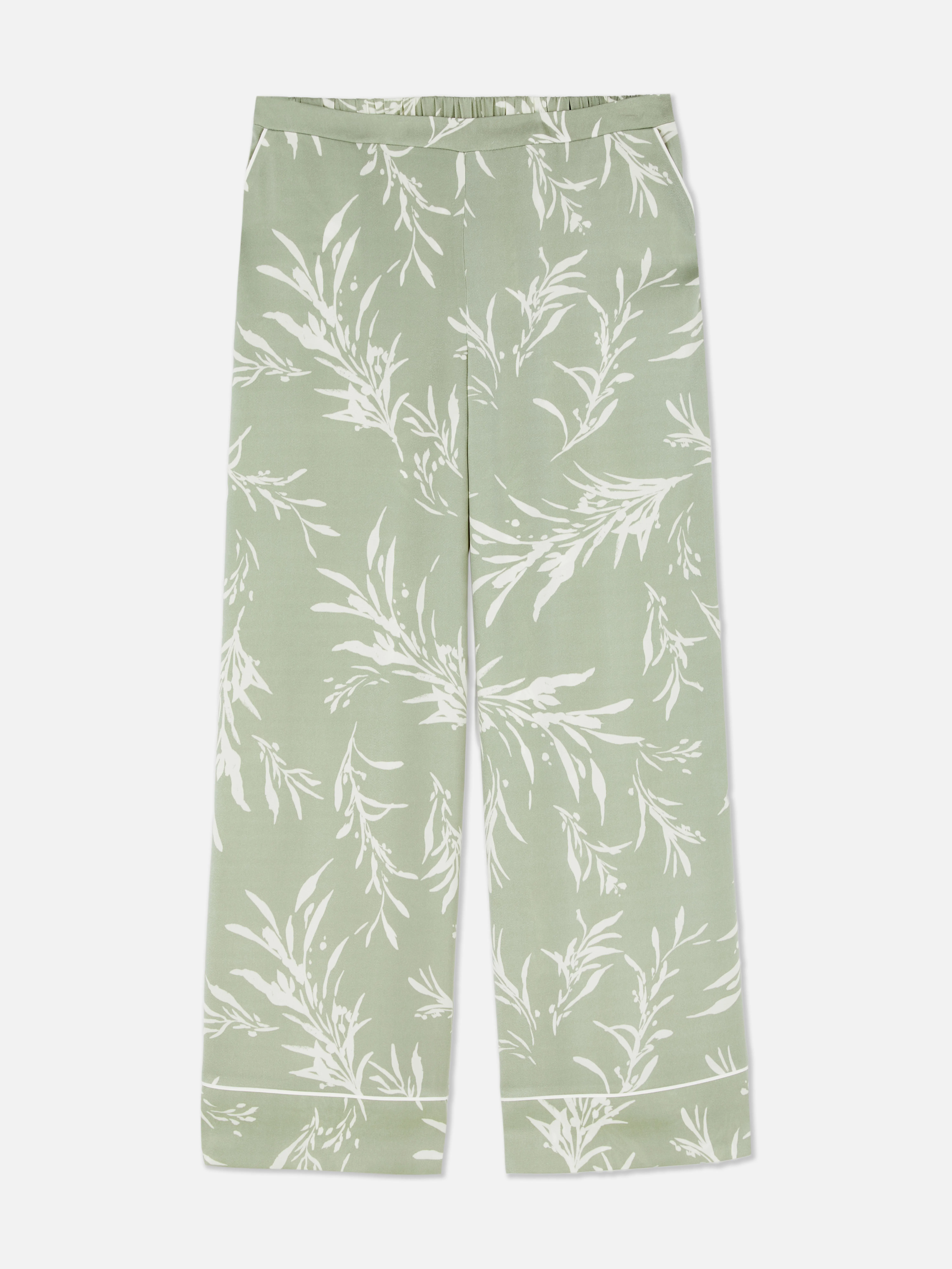 Pantalones de pijama anchos de satén con hojas
