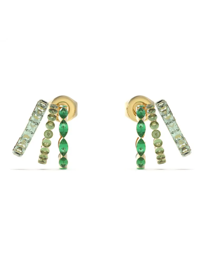 Pendientes Guess Crazy Triple Aro Acero Dorado Cristales Verdes