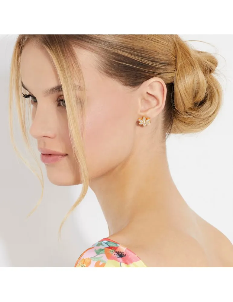 Pendientes Guess Mujer Flor Blanca Acero Dorado JUBE04145