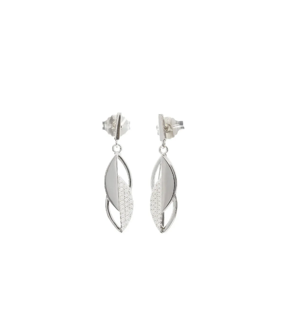 PENDIENTES LARGOS LINEARGENT BRILLANTES HOJA GEOMéTRICA  18078A