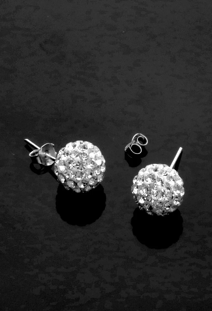 PENDIENTES PLATA BOLA RESINA CRISTALES CHECOS  240_PCB10