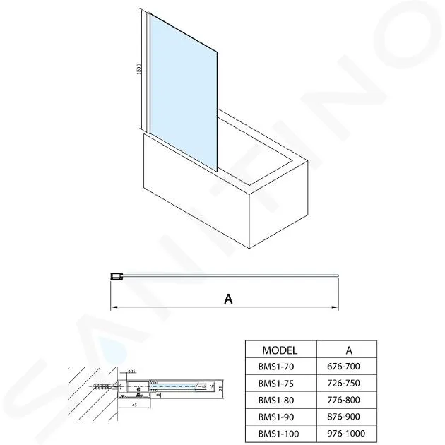 POLYSAN MODULAR SHOWER  MAMPARA DE BAñO DE UNA PIEZA 80X150 CM, ALUMINIO PULIDO/VIDRIO TRANSPARENTE BMS180
