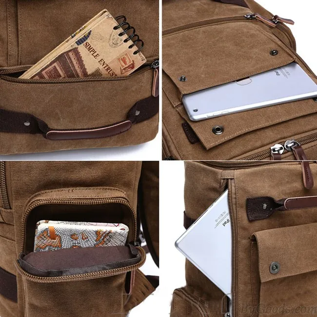 Retro Washing Color School Backpack Travel Outdoor Backpack Large Capacity Boy's Canvas Zipper Backpack