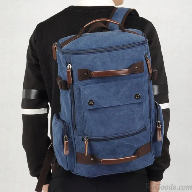 Retro Washing Color School Backpack Travel Outdoor Backpack Large Capacity Boy's Canvas Zipper Backpack