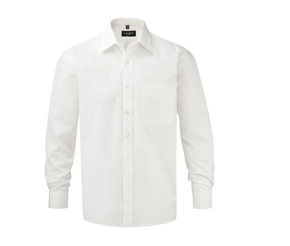 RUSSELL COLLECTION JZ936  CAMISA MANGA LARGA PURE COTTON EASY CARE POPLIN  BLANCO