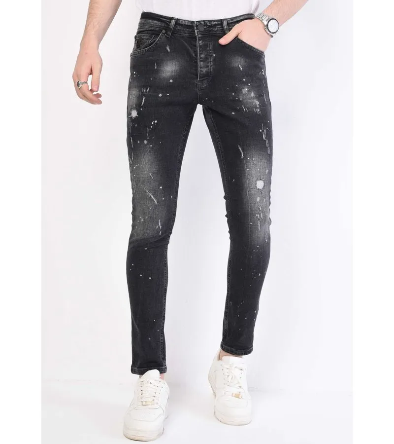 SLIM FIT PANTALONES CON MANCHAS DE PINTURA  1056  GRIS