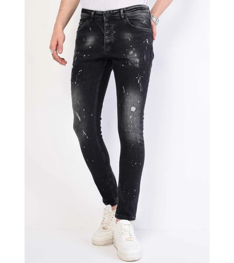 SLIM FIT PANTALONES CON MANCHAS DE PINTURA  1056  GRIS
