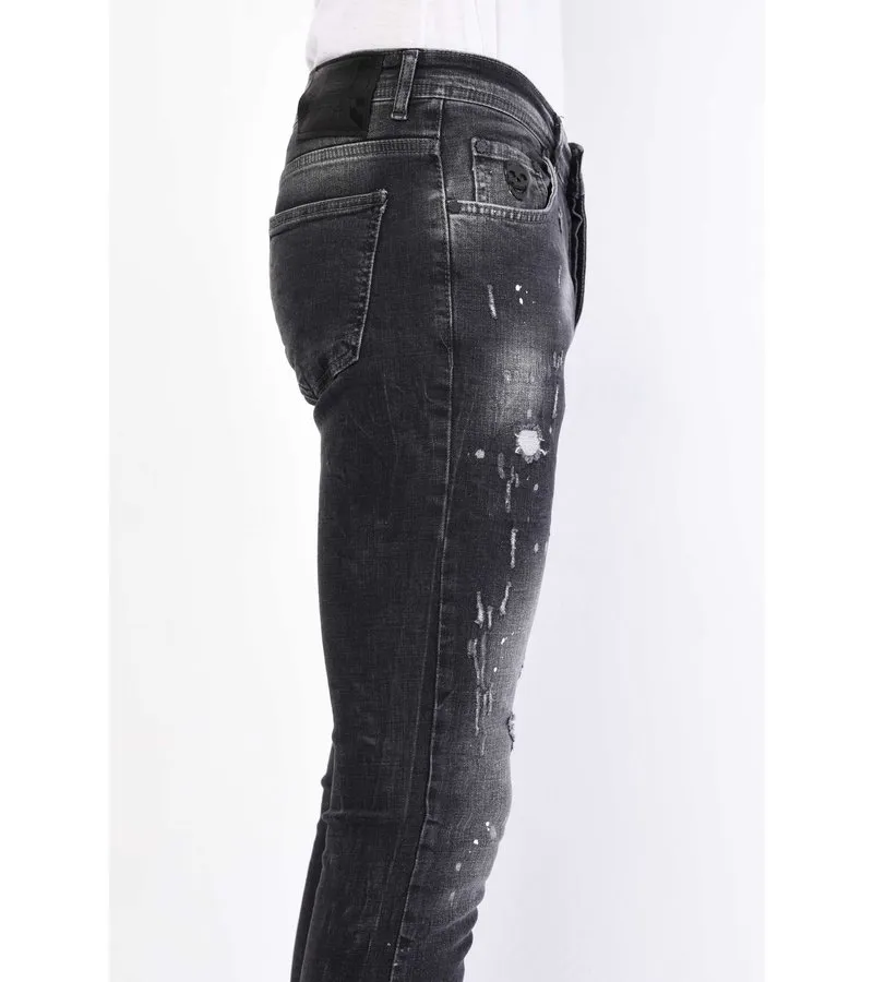 SLIM FIT PANTALONES CON MANCHAS DE PINTURA  1056  GRIS