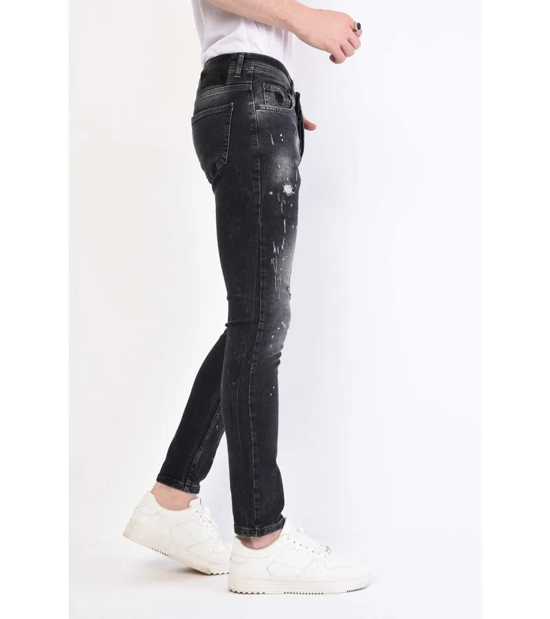 SLIM FIT PANTALONES CON MANCHAS DE PINTURA  1056  GRIS