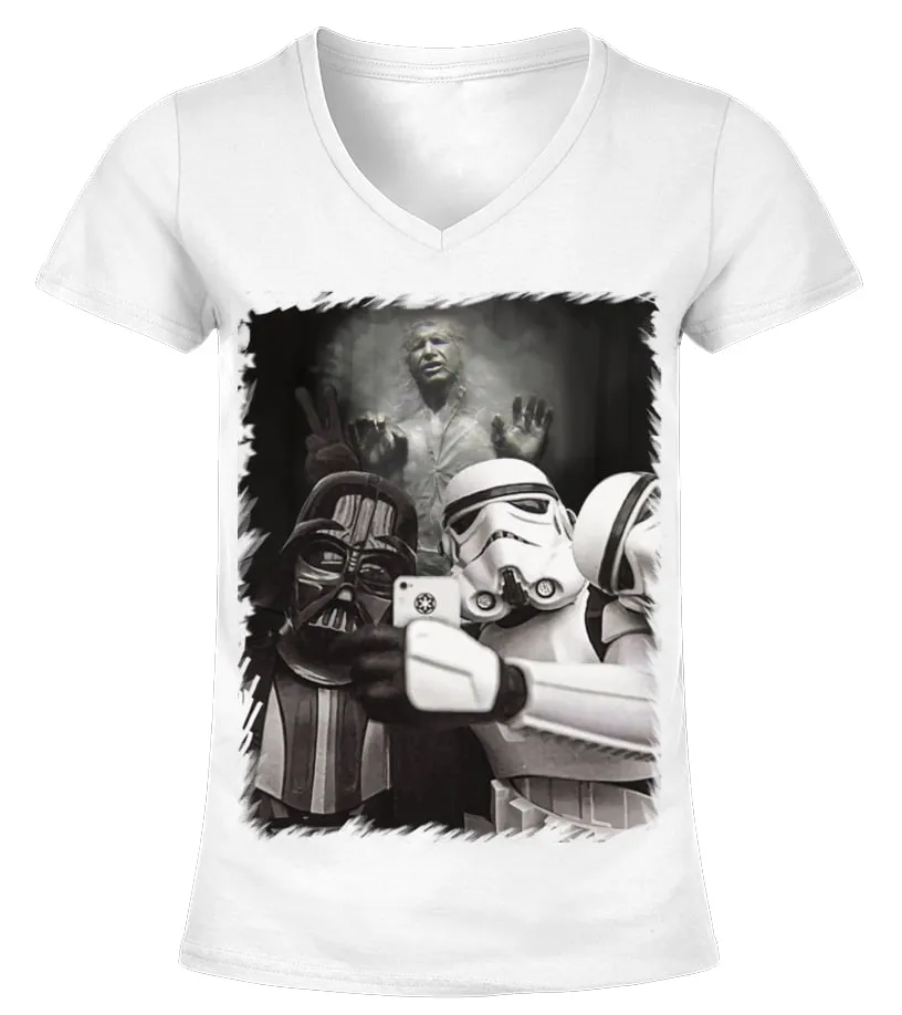 Star Wars Vader Trooper Han Solo Selfie Camiseta cuello pico Mujer