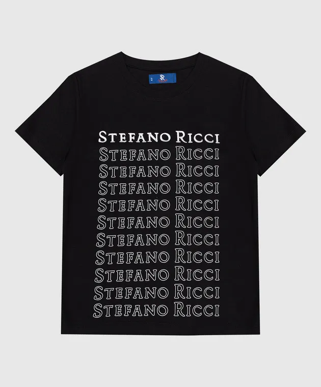 STEFANO RICCI CHILDREN'S BLACK TSHIRT WITH A LOGO