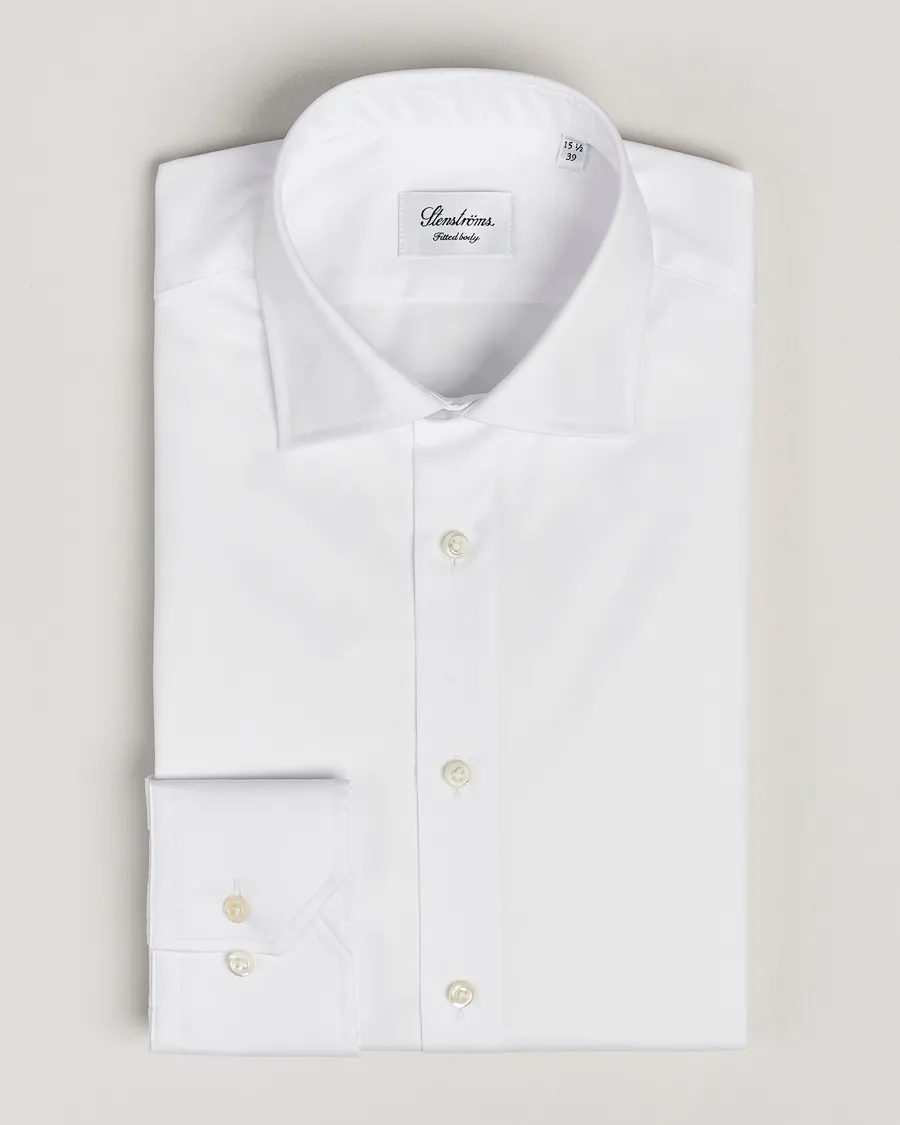 Stenströms Fitted Body Cotton Twill Cut Away Shirt White
