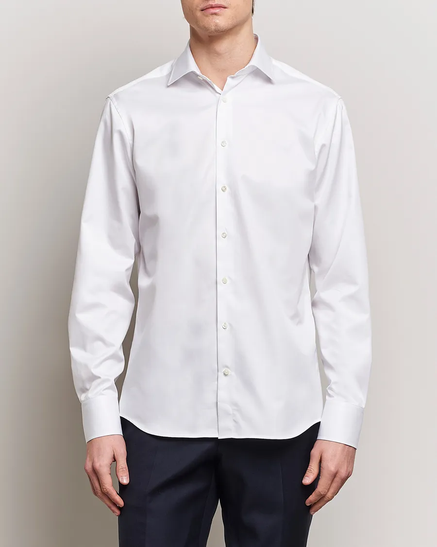 Stenströms Fitted Body Cotton Twill Cut Away Shirt White