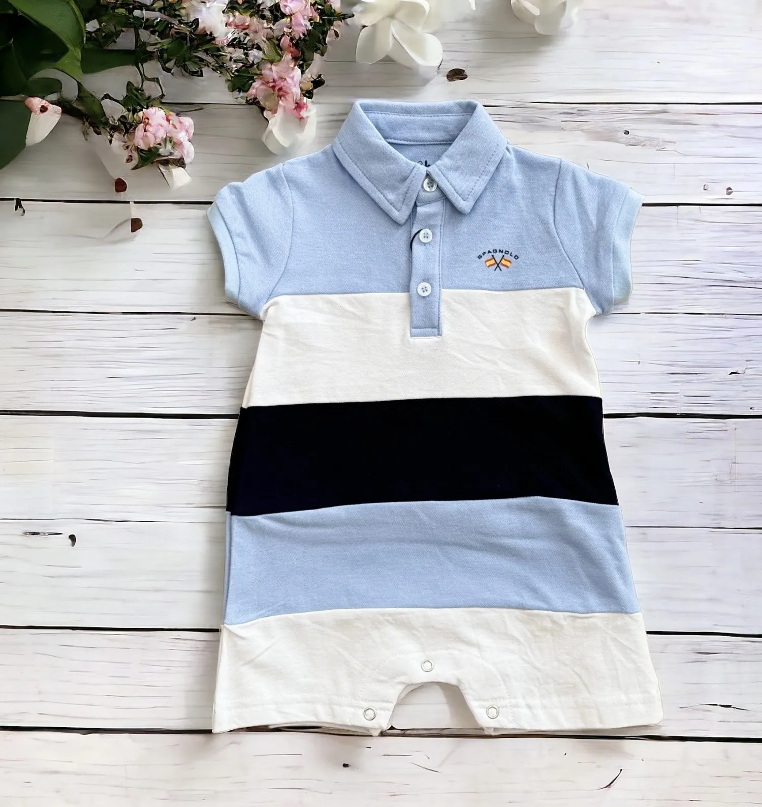 Striped romper in 100 x 100 cotton