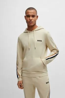 Sudadera con capucha de felpa de algodón con cinta de rayas de la marca