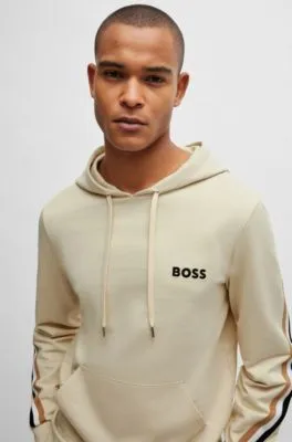 Sudadera con capucha de felpa de algodón con cinta de rayas de la marca