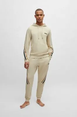 Sudadera con capucha de felpa de algodón con cinta de rayas de la marca