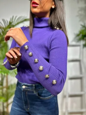 Suéter Canalé Botones CHALEVOIX Morado
