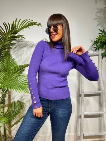 Suéter Canalé Botones CHALEVOIX Morado
