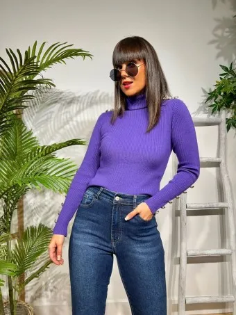 Suéter Canalé Botones CHALEVOIX Morado