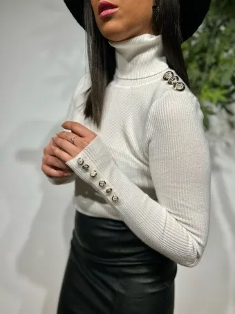 Suéter Canalé Botones HALANEY Blanco