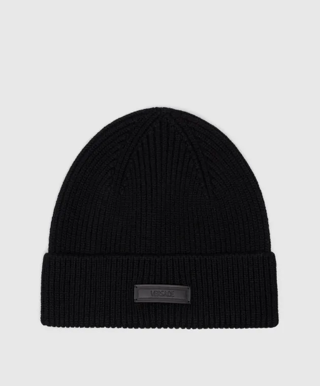 Versace Black wool cap with logo