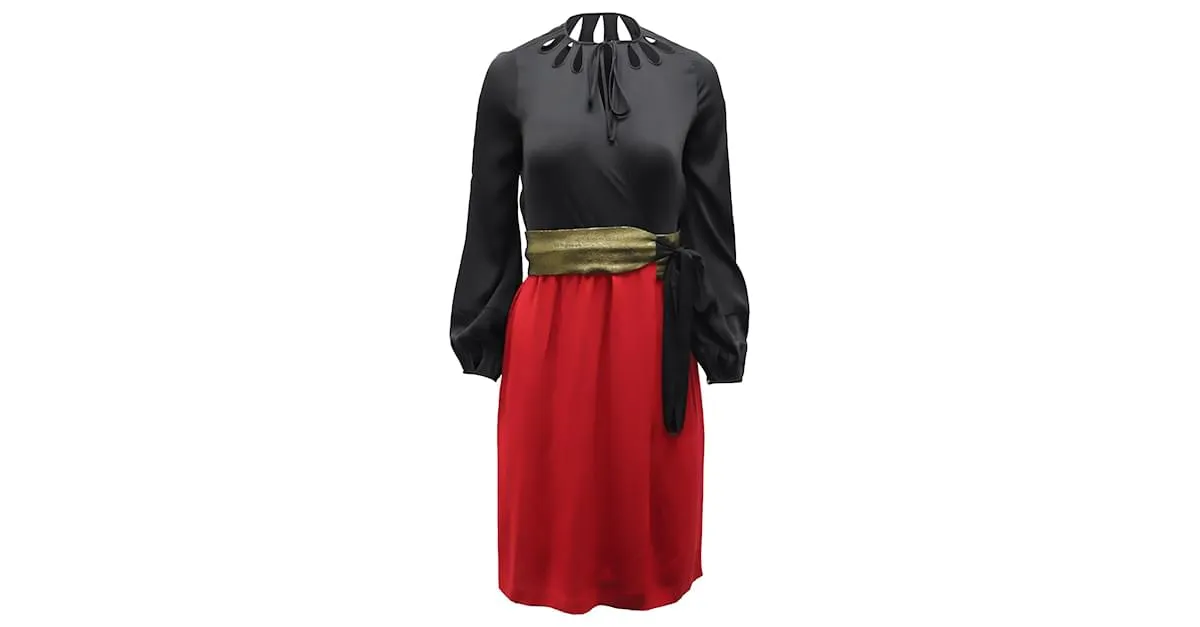 Vestido midi color block de Diane von Furstenberg en seda negra y roja Impresión de pitón 