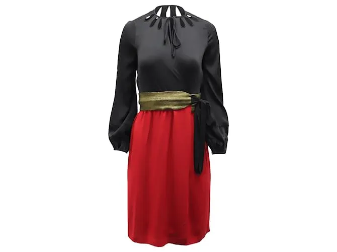 Vestido midi color block de Diane von Furstenberg en seda negra y roja Impresión de pitón 