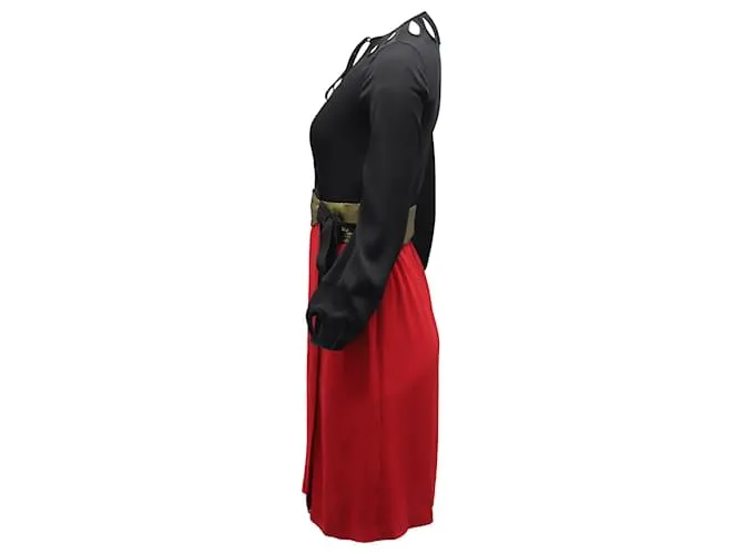 Vestido midi color block de Diane von Furstenberg en seda negra y roja Impresión de pitón 