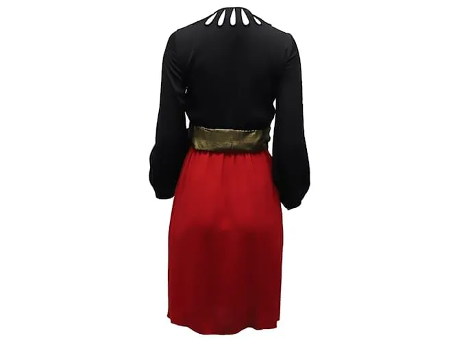 Vestido midi color block de Diane von Furstenberg en seda negra y roja Impresión de pitón 