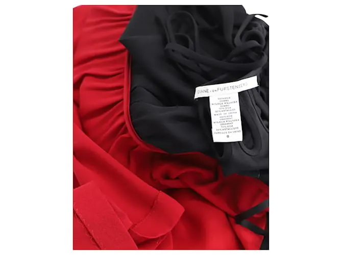 Vestido midi color block de Diane von Furstenberg en seda negra y roja Impresión de pitón 