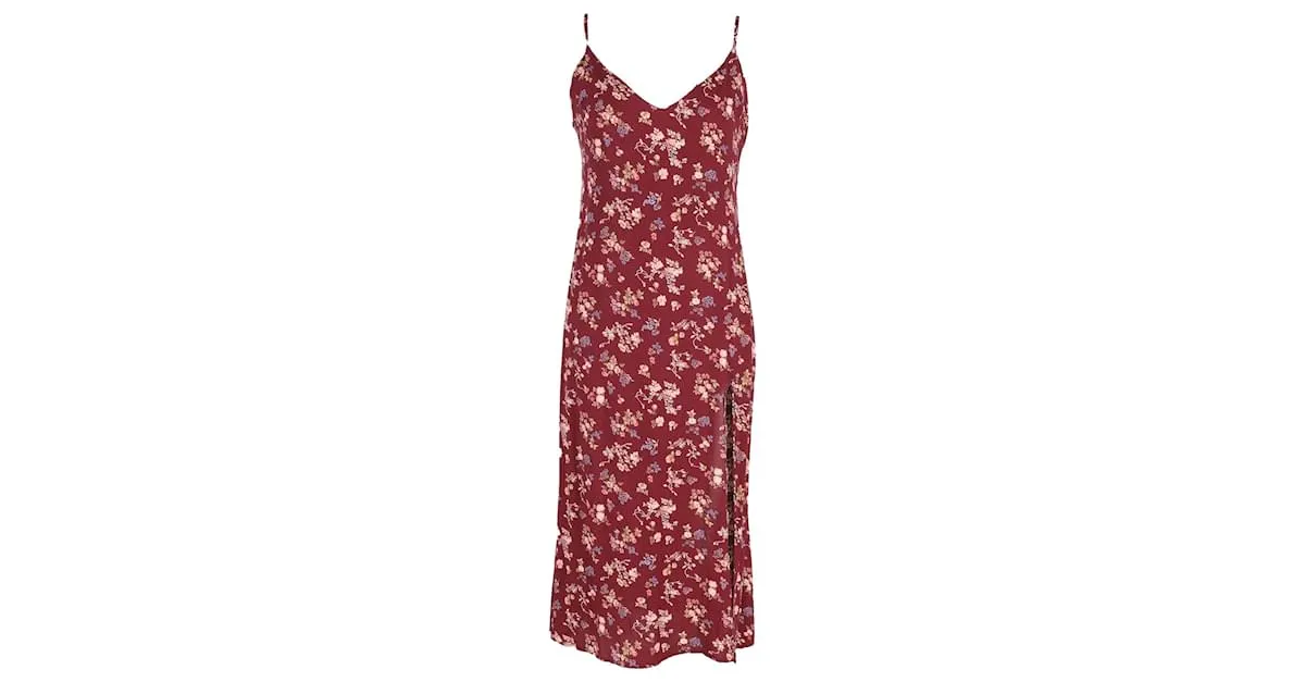Vestido midi con estampado floral Crimini de viscosa color burdeos de Reformation 