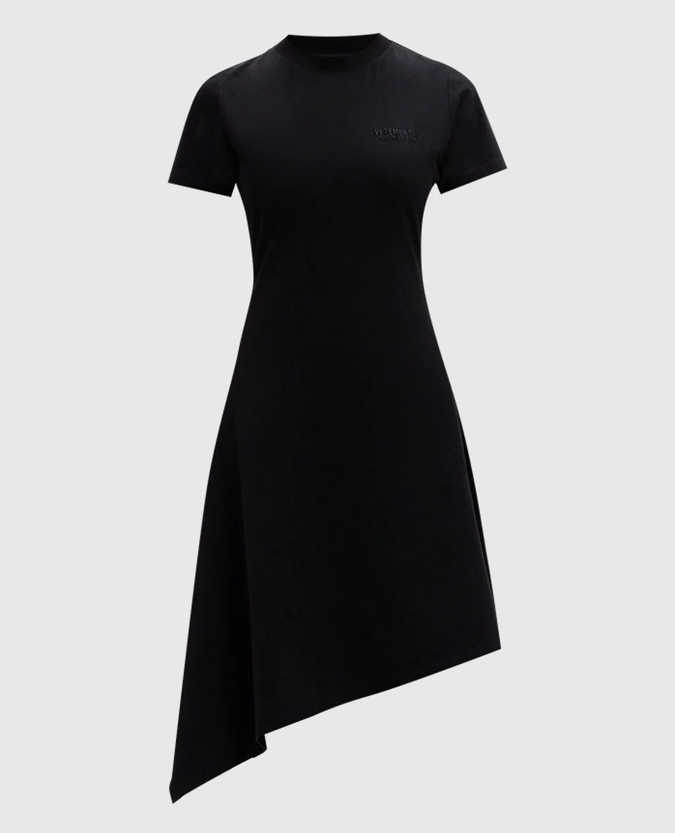 Vetements Black dress of asymmetrical cut with logo