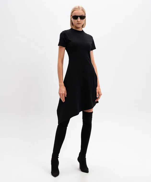 Vetements Black dress of asymmetrical cut with logo