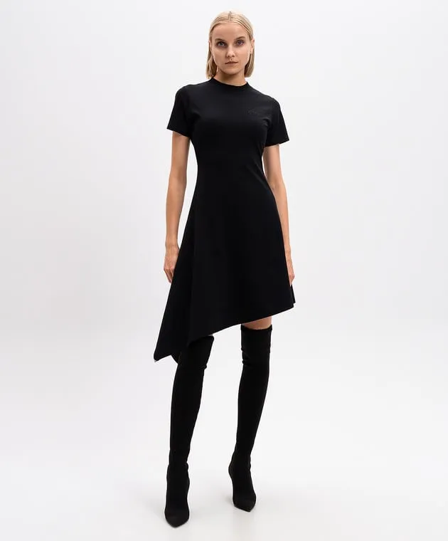 Vetements Black dress of asymmetrical cut with logo