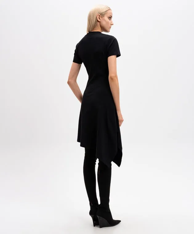 Vetements Black dress of asymmetrical cut with logo