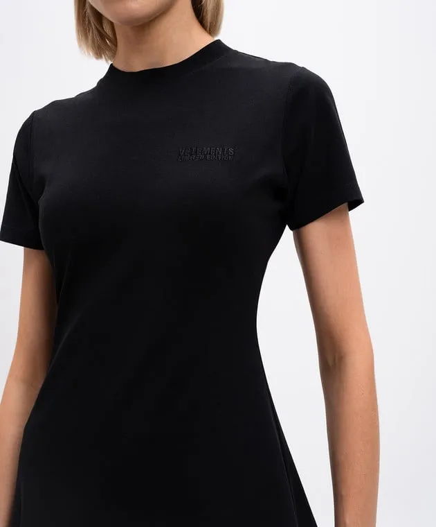 Vetements Black dress of asymmetrical cut with logo