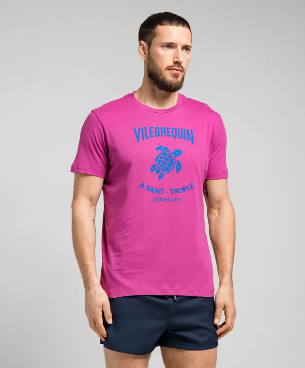 VILEBREQUIN PURPLE TURTLE LOGO TSHIRT WITH TEXTURED LOGO