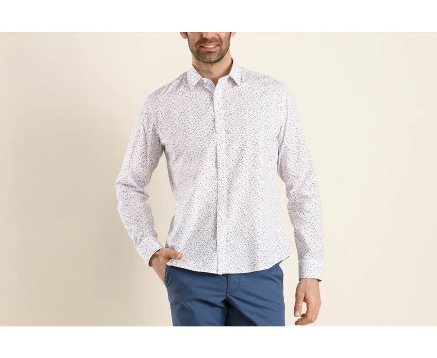 WHITE COTTON SHIRT WITH RED AND BLUE PRINT  RODRIGUES