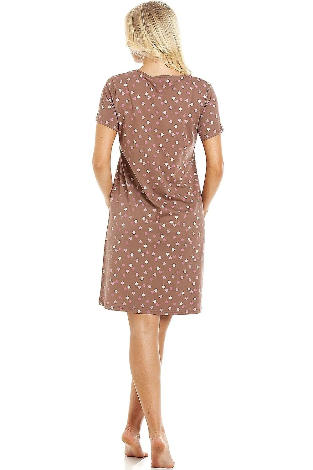 Women's Camille Multi Coloured Polka Dot Light Brown Cotton Nightdress 