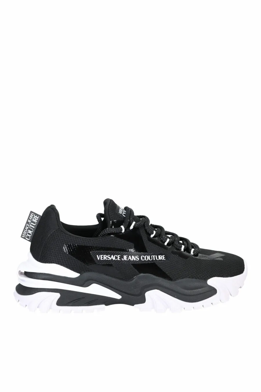Zapatillas negras mix con minilogo blanco y suela blanca