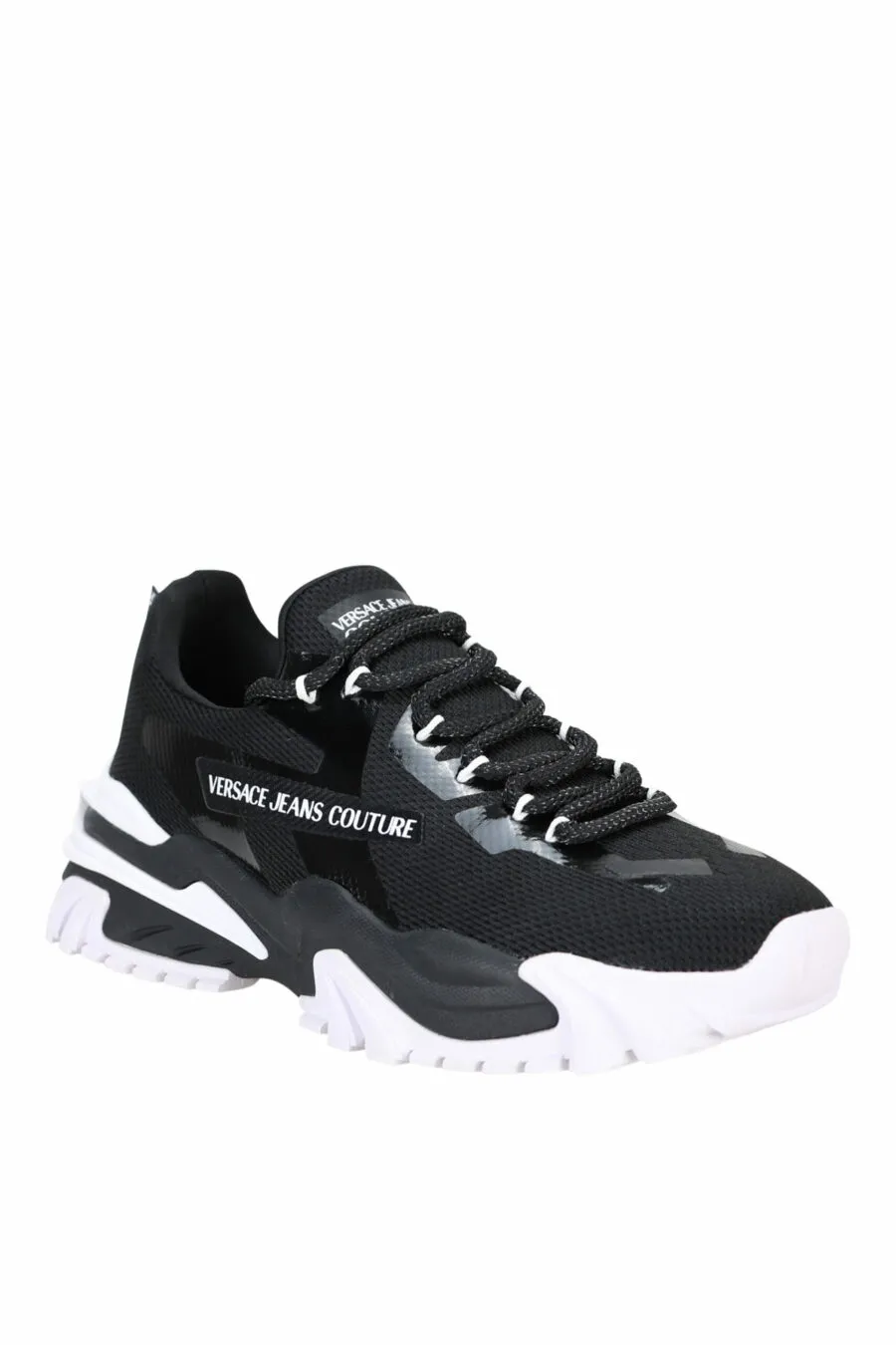 Zapatillas negras mix con minilogo blanco y suela blanca
