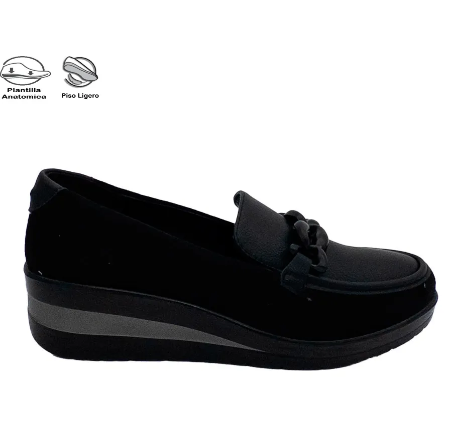 ZAPATO AMARPIES AMD25332 CUÑA CÓMODO PARA MUJER COMBINADO SINTÉTICO NEGRO PLANTILLA ACOLCHADA MEMORY SPONGE 28135